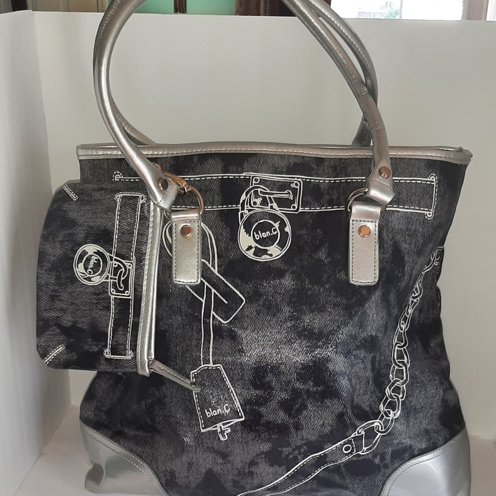 Tote bag,blue and silver